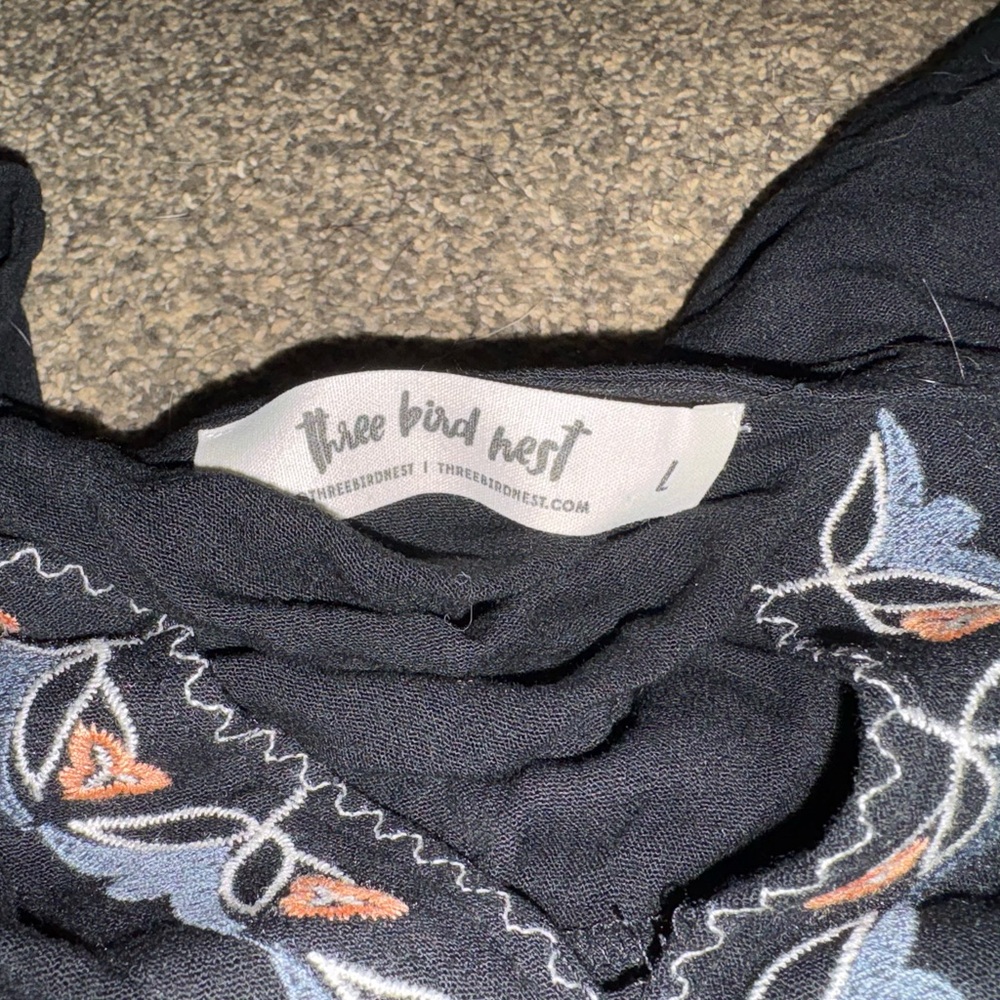 Three Bird Nest Black Blouse with Colorful Embroidery - Picture 2 of 3